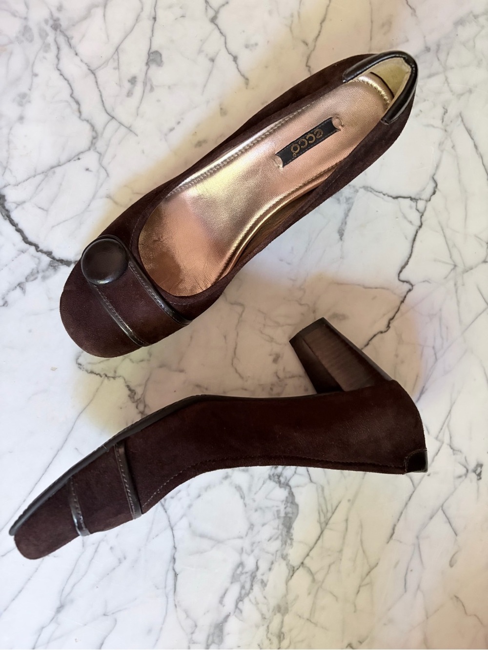 ECCO Hanna Brown Suede Block Heel Pumps